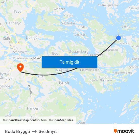 Boda Brygga to Svedmyra map
