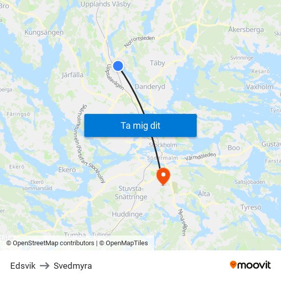 Edsvik to Svedmyra map