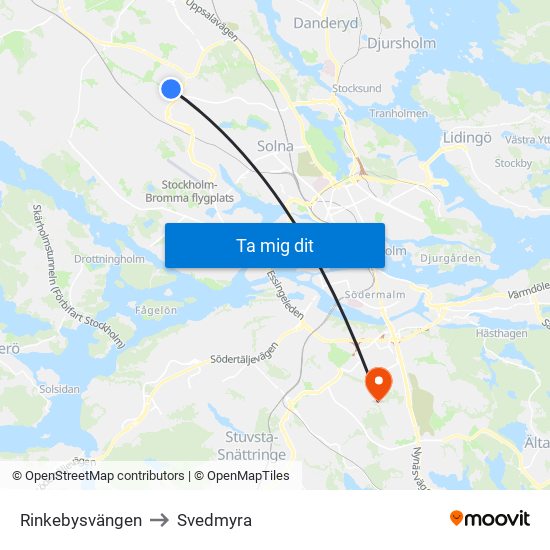 Rinkebysvängen to Svedmyra map