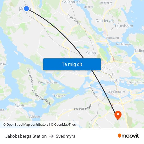 Jakobsbergs Station to Svedmyra map