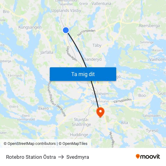 Rotebro Station Östra to Svedmyra map