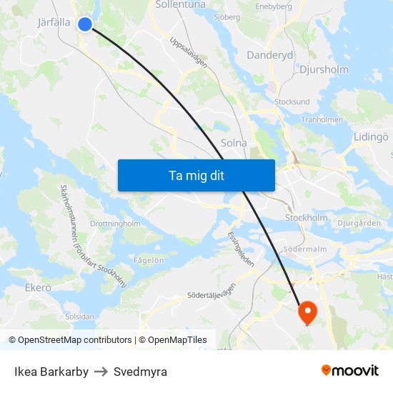 Ikea Barkarby to Svedmyra map