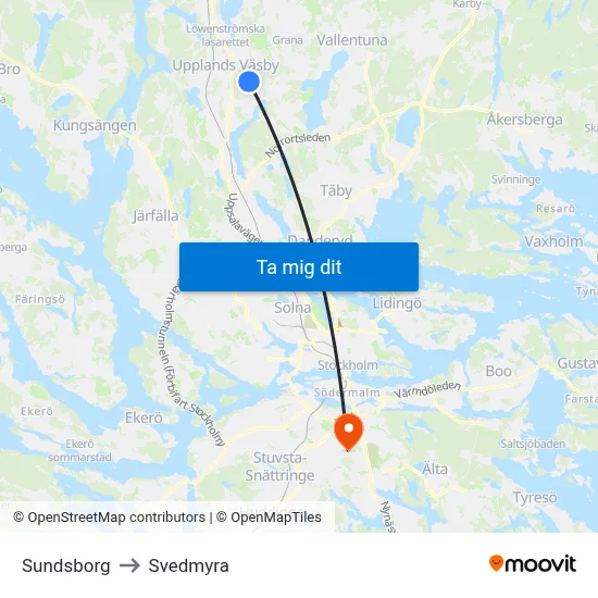 Sundsborg to Svedmyra map