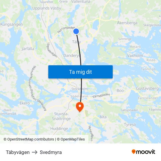 Täbyvägen to Svedmyra map