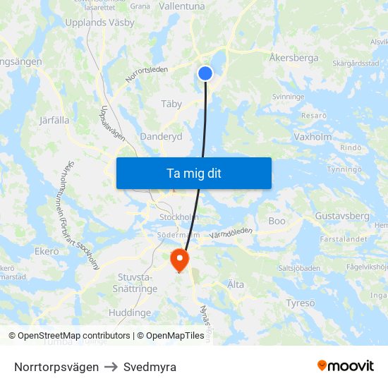 Norrtorpsvägen to Svedmyra map