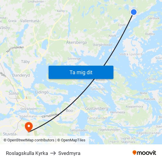 Roslagskulla Kyrka to Svedmyra map