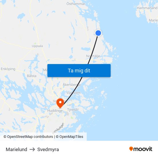 Marielund to Svedmyra map