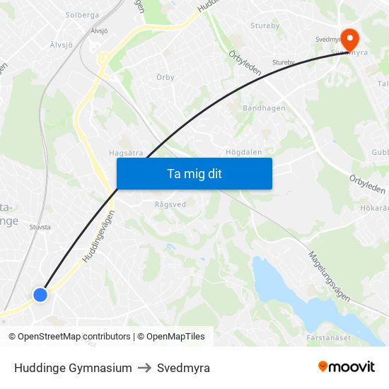 Huddinge Gymnasium to Svedmyra map