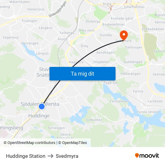 Huddinge Station to Svedmyra map