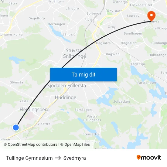Tullinge Gymnasium to Svedmyra map