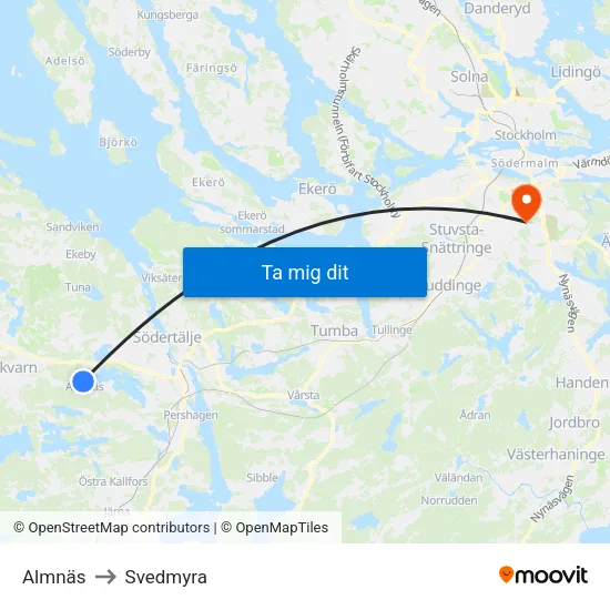 Almnäs to Svedmyra map