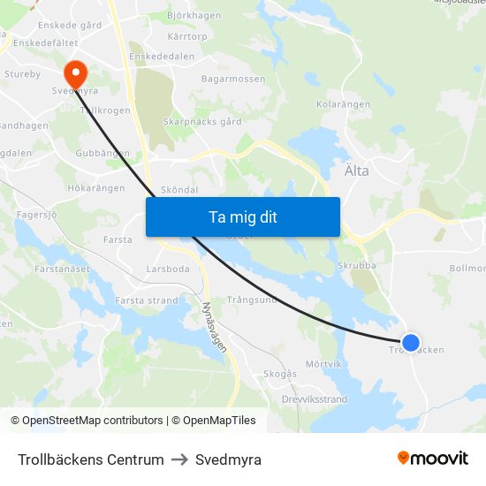 Trollbäckens Centrum to Svedmyra map