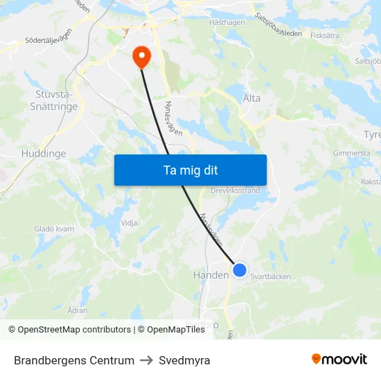 Brandbergens Centrum to Svedmyra map