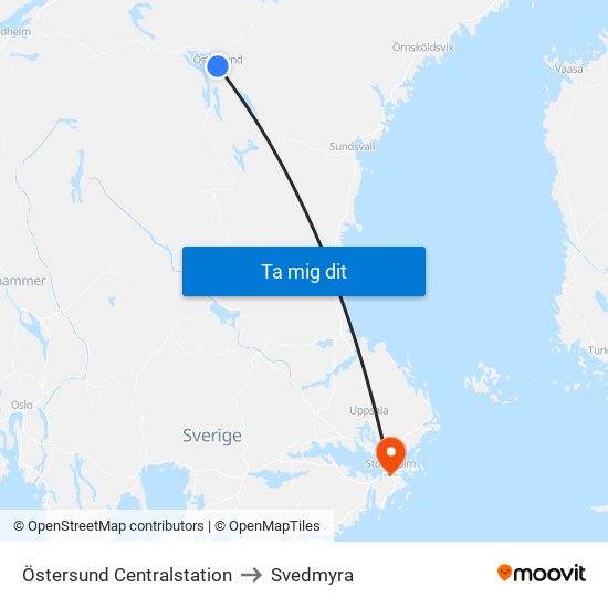 Östersund Centralstation to Svedmyra map