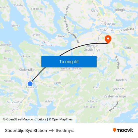 Södertälje Syd Station to Svedmyra map