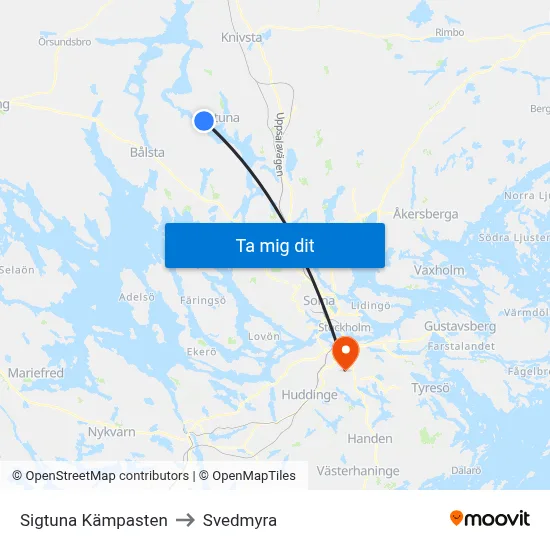 Sigtuna Kämpasten to Svedmyra map