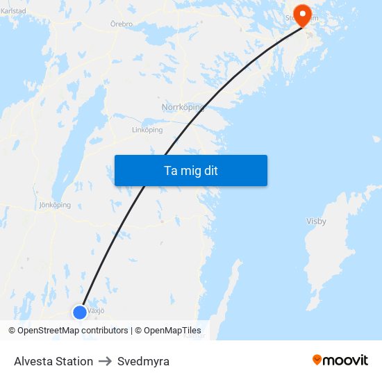 Alvesta Station to Svedmyra map