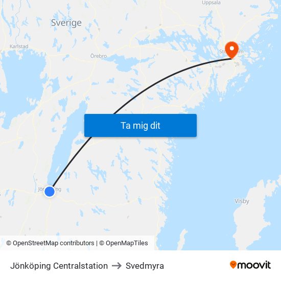 Jönköping Centralstation to Svedmyra map