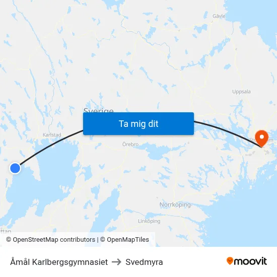 Åmål Karlbergsgymnasiet to Svedmyra map