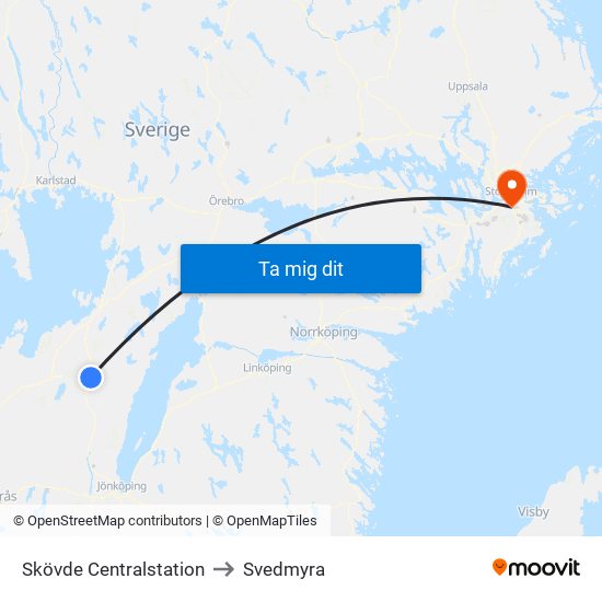 Skövde Centralstation to Svedmyra map