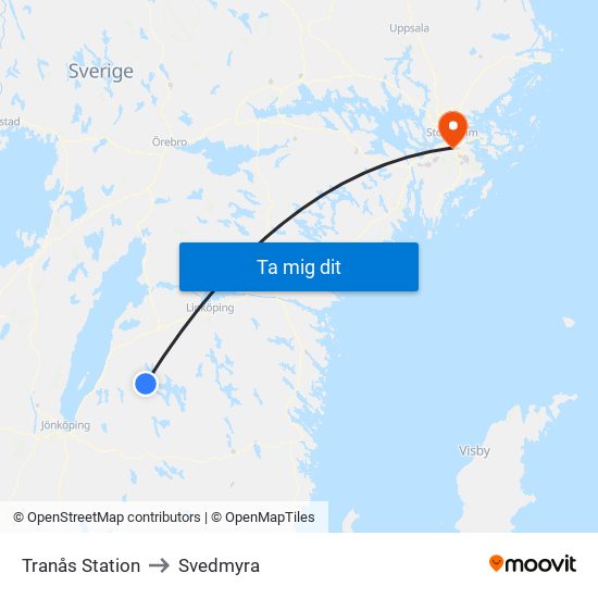 Tranås Station to Svedmyra map