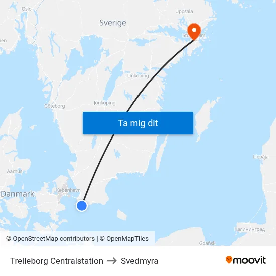 Trelleborg Centralstation to Svedmyra map