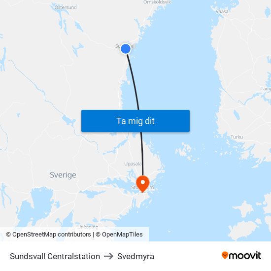 Sundsvall Centralstation to Svedmyra map