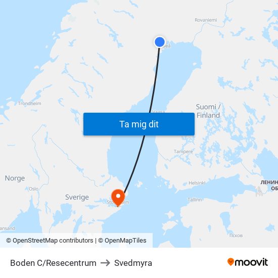 Boden C/Resecentrum to Svedmyra map