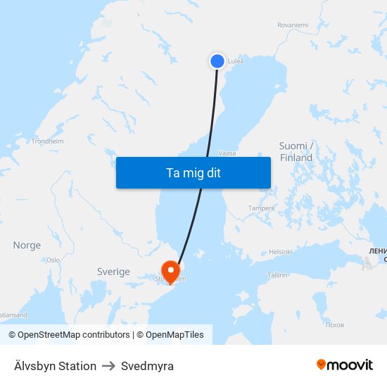 Älvsbyn Station to Svedmyra map