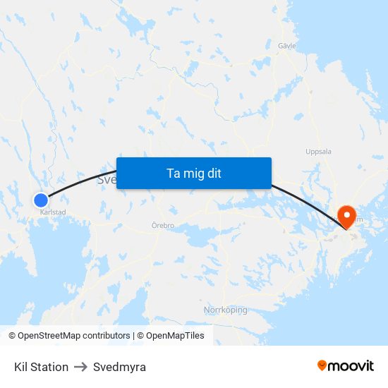 Kil Station to Svedmyra map