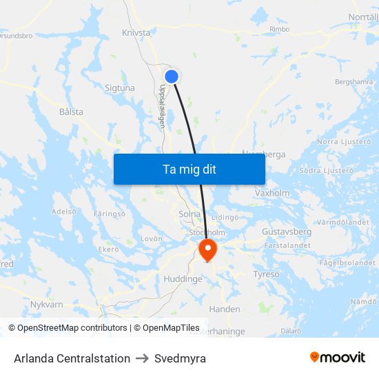 Arlanda Centralstation to Svedmyra map