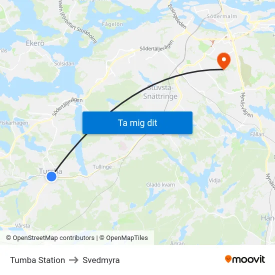 Tumba Station to Svedmyra map