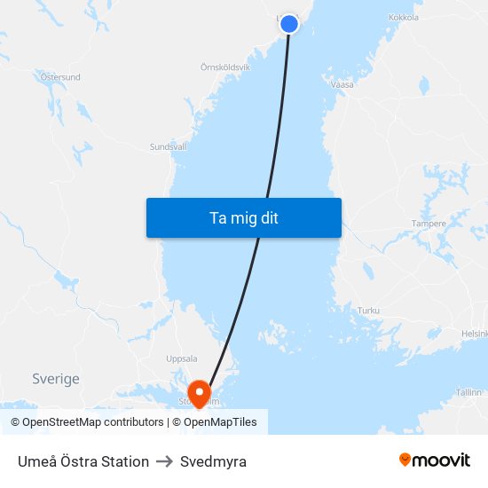 Umeå Östra Station to Svedmyra map