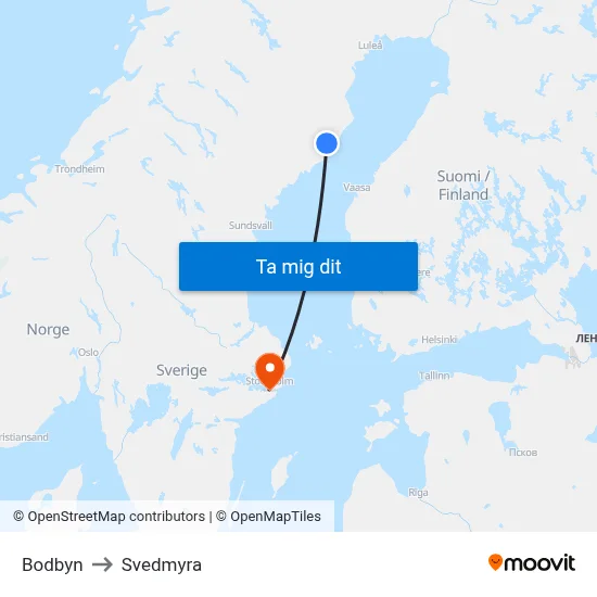 Bodbyn to Svedmyra map