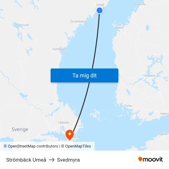 Strömbäck Umeå to Svedmyra map