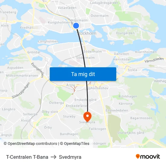 T-Centralen T-Bana to Svedmyra map
