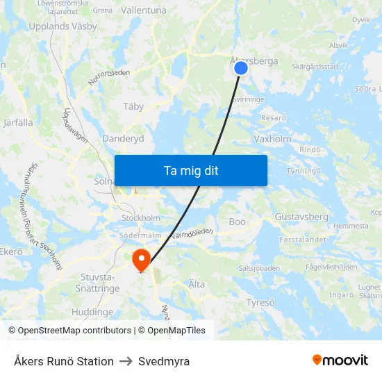 Åkers Runö Station to Svedmyra map