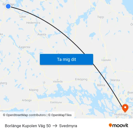 Borlänge Kupolen Väg 50 to Svedmyra map