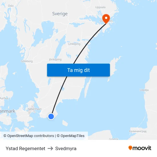 Ystad Regementet to Svedmyra map