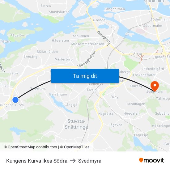 Kungens Kurva Ikea Södra to Svedmyra map