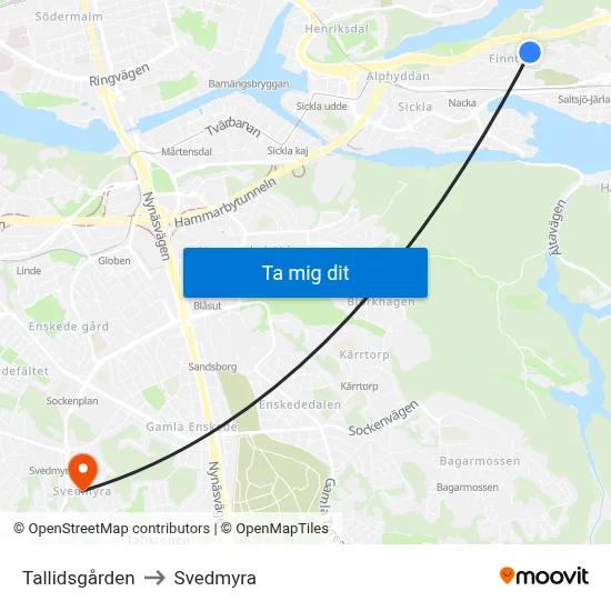 Tallidsgården to Svedmyra map
