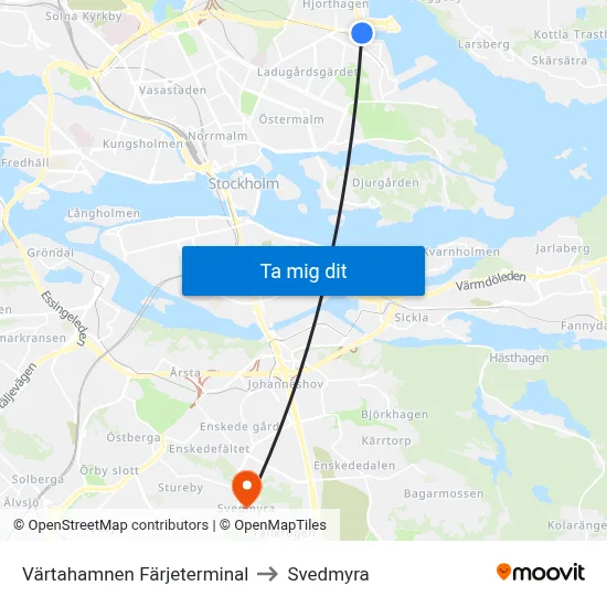 Värtahamnen Färjeterminal to Svedmyra map
