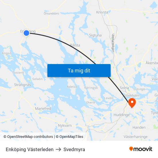 Enköping Västerleden to Svedmyra map