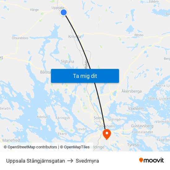 Uppsala Stångjärnsgatan to Svedmyra map