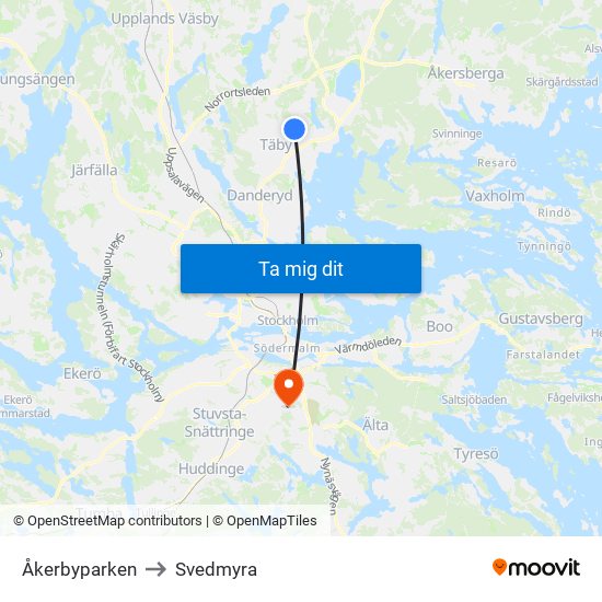 Åkerbyparken to Svedmyra map