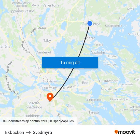 Ekbacken to Svedmyra map