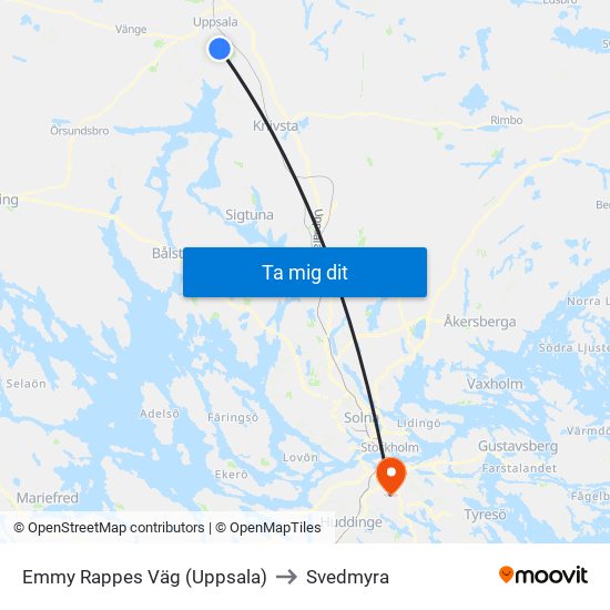 Emmy Rappes Väg (Uppsala) to Svedmyra map