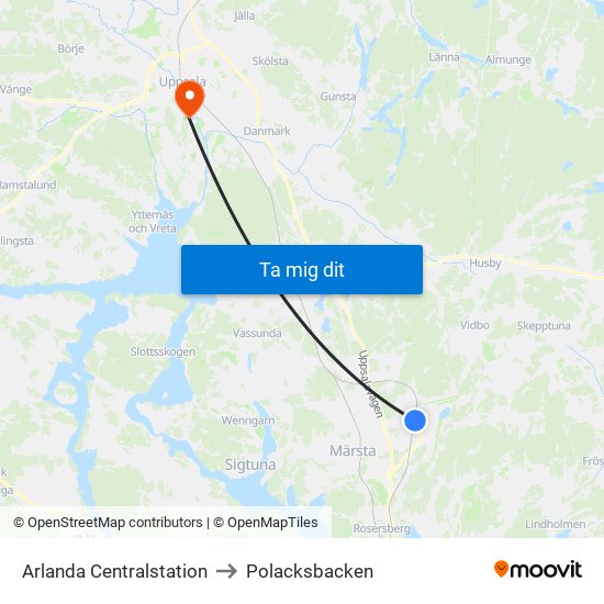 Arlanda Centralstation to Polacksbacken map