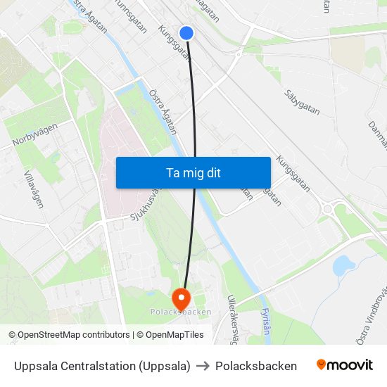 Uppsala Centralstation (Uppsala) to Polacksbacken map