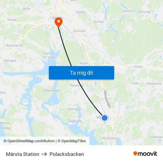 Märsta Station to Polacksbacken map